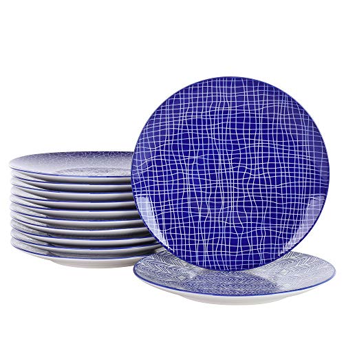 vancasso Takaki Plato Plano de 12 Piezas de Porcelana, Ø 27 cm Plato Grande para cenar, Juego de platosde Porcelana, Ø 27 cm Plato Grande para cenar, Juego de Platos Plato de Ensalada