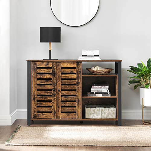 VASAGLE Armario de Almacenamiento, Aparador, con 2 Puertas, Estantes Ajustables, para  Comedor, Sala de Estar, Cocina, 114 x 35 x 75 cm, Estilo Industrial, Marrón Rústico y Negro LSC083B01