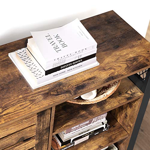 VASAGLE Armario de Almacenamiento, Aparador, con 2 Puertas, Estantes Ajustables, para  Comedor, Sala de Estar, Cocina, 114 x 35 x 75 cm, Estilo Industrial, Marrón Rústico y Negro LSC083B01
