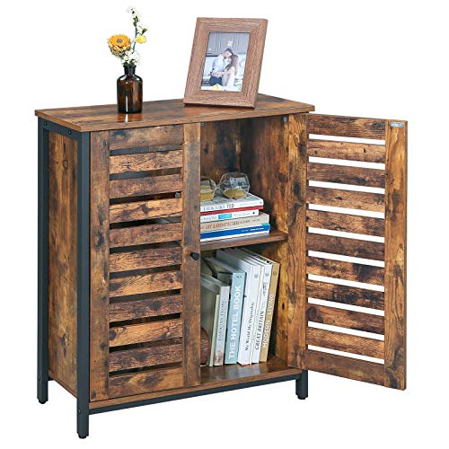 VASAGLE Armario de Pie, Armario de Almacenamiento, Armario Lateral de Acento con Repisa, con Puertas de Lamas, Multifuncional en Salón, Dormitorio, Vestíbulo, Diseño Industrial, Marrón Rústico LSC78BX