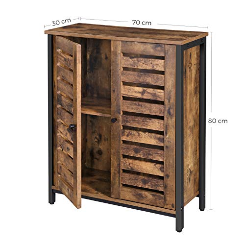 VASAGLE Armario de Pie, Armario de Almacenamiento, Armario Lateral de Acento con Repisa, con Puertas de Lamas, Multifuncional en Salón, Dormitorio, Vestíbulo, Diseño Industrial, Marrón Rústico LSC78BX