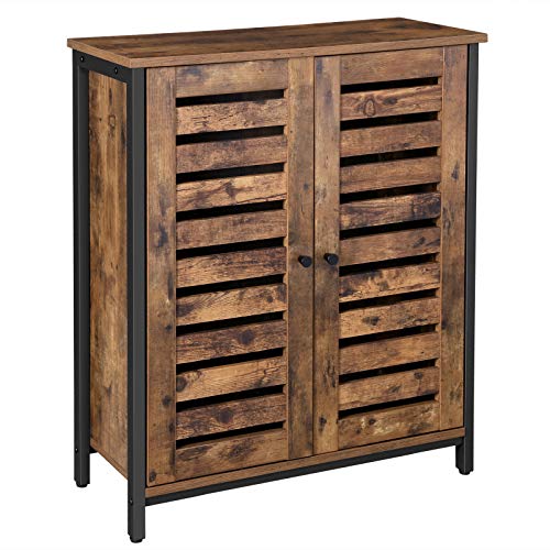 VASAGLE Armario de Pie, Armario de Almacenamiento, Armario Lateral de Acento con Repisa, con Puertas de Lamas, Multifuncional en Salón, Dormitorio, Vestíbulo, Diseño Industrial, Marrón Rústico LSC78BX