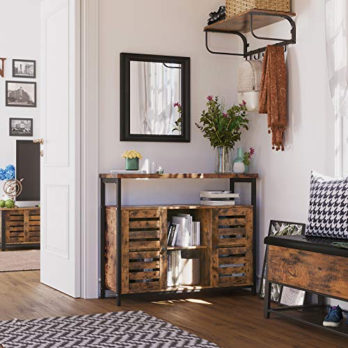 VASAGLE Armario de Pie, Armario de Almacenamiento con Estantes, Puertas de Persiana, para Comedor, Salón, Pasillo, Dormitorio, Marrón Rústico y Negro LSC79BX