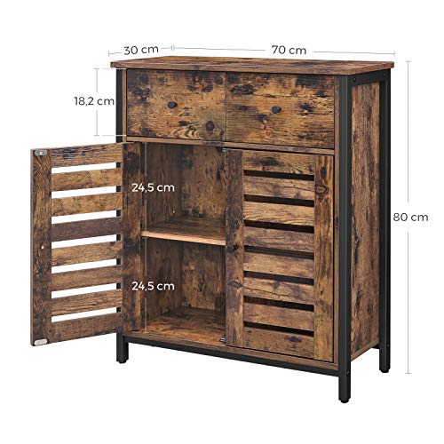 VASAGLE Armario Lateral, Armario de Almacenamiento con 1 Cajón y Estante, Puertas con Persianas, para Salón, Pasillo, Oficina, Dormitorio, Marrón Rústico LSC86BX