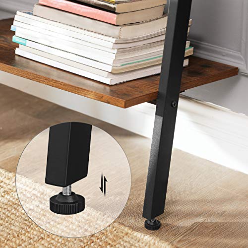 VASAGLE Estantería de Diseño Industrial, de 4 Capas, Librería, de Pared, para Sala de Estar, Cocina, Oficina, Acero, Estable, Inclinado, Apoyado contra la Pared, Marrón Rústico y Negro LLS43BX