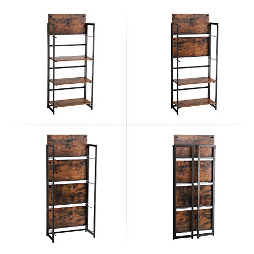 VASAGLE Estantería Plegable Vintage, Librerias, Estantería de 4 Niveles, Estantería Multifuncional, Fácil Montaje, con Marco Metálico, Vintage y Negro LLS88X