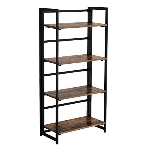 VASAGLE Estantería Plegable Vintage, Librerias, Estantería de 4 Niveles, Estantería Multifuncional, Fácil Montaje, con Marco Metálico, Vintage y Negro LLS88X