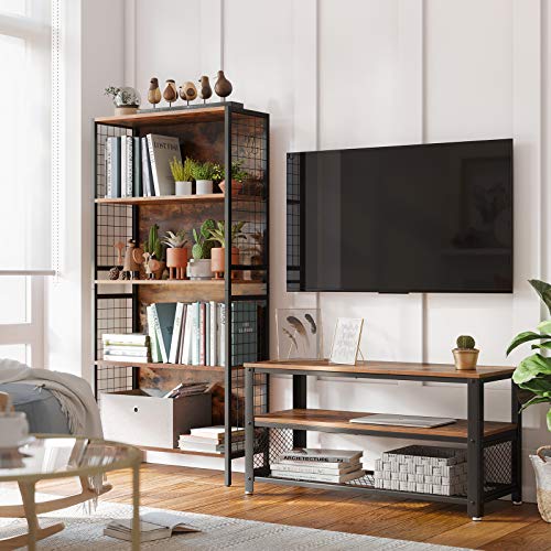 VASAGLE Gabinete Industrial para TV de hasta 43 Pulgadas, Soporte para TV, Consola, Mesa de Centro Pequeña con Marco de Metal, para Dormitorio de Sala, Mrrón Rústico LTV40BX