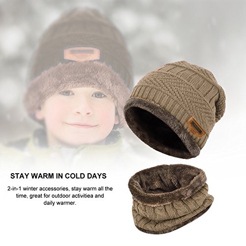 VBIGER Niños Sombrero Caliente de Punto y Bufanda tubular con Forro de Lana,2 Piezas