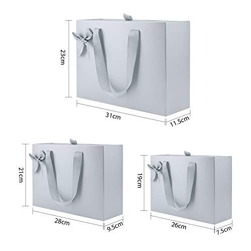 VEESUN Cajas de Regalo, 3pcs Grandes Cajón Cartón Bolsas de Regalo Caja de Papel Kraft con Manejar, Papel de Regalo para Aniversario Boda Fiesta Comunion Navidad San Valentín Año Nuevo, Gris