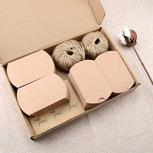 VEESUN Cajas de regalo pequeñas, 6x9cm Cajas de almohadas marrones Favor de la boda Caja de dulces de papel Kraft, para cumpleaños Fiesta de Navidad, 120 paquetes