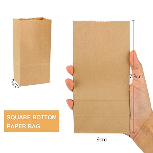 Vegena 100 Piezas Bolsas de Papel Regalo, 9 x 18 x 5.5 cm Bolsas Papel Kraft para Guardar Comida, Semillas Flores, Dulces, Chuches, Pan, Manualidades, Cumpleaños, Fiestas, Navidad, Bodas (Marrón)
