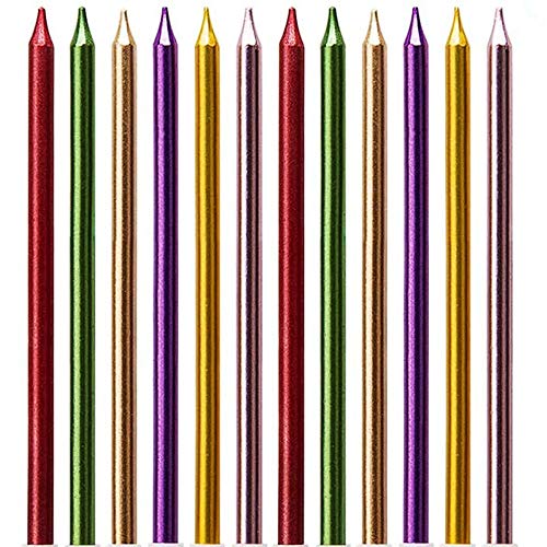 Velas de Tarta de Cumpleaños, 36 Piezas Velas de Tarta Metálicas Delgadas Largas Velas para Decoración de Tarta de Cumpleaños de Boda Color