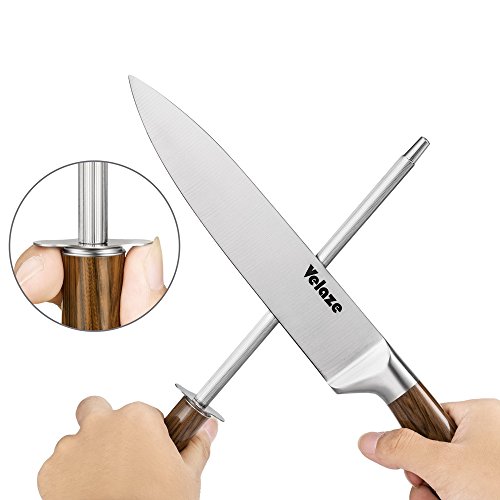 Velaze Juego de Cuchillos, Cuchillos de Cocina Profesional de Acero Inoxidable con Bloque Acrílico Giratorio, Marrón(8 Piezas)