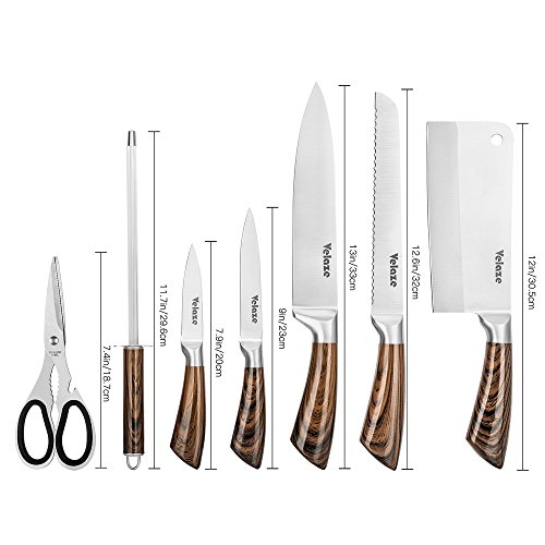 Velaze Juego de Cuchillos, Cuchillos de Cocina Profesional de Acero Inoxidable con Bloque Acrílico Giratorio, Marrón(8 Piezas)