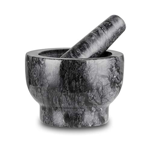 Velaze Juego de Mortero y Maja de Mano, Mortero Antideslizante de Mármol Natural para Especia, Medicina, Jengibre, Ajo(13x9cm)