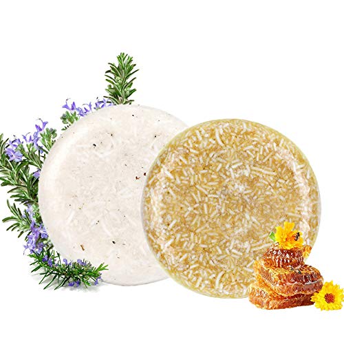 VERT Champú Sólido 2 PACK, Jabones de Champús y Acondicionadores Cabello Graso, Cuidado del pelo y del cuero cabelludo Organico Vegan Champú Natural Solido para Hombres Mujer (Miel & Romero)