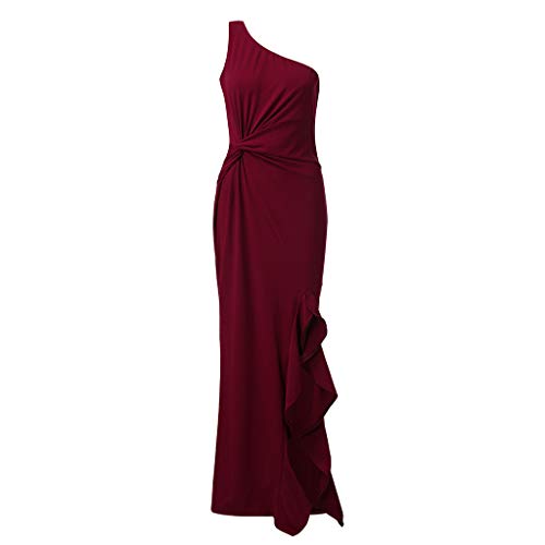 Vestidos de Fiesta Mujer riou Sexy Vestido de Noche con Volantes de Hombros Inclinados Irregularidad Ajustable Largos Falda Slim Fit Coctel Elegantes Comuniones Vestidos
