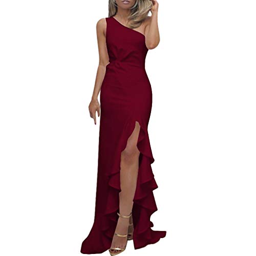 Vestidos de Fiesta Mujer riou Sexy Vestido de Noche con Volantes de Hombros Inclinados Irregularidad Ajustable Largos Falda Slim Fit Coctel Elegantes Comuniones Vestidos