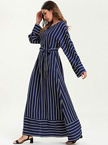 Vestidos Largos de Rayas Manga de Larga Otoño Modernas Casual Mujer Empalme Tenedor Abierto Slim Fit Vestidos Casuales acogedores Vestidos Largos Simple