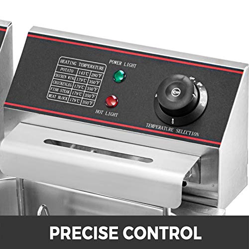 VEVOR Freidora Eléctrica Profesional con Termostato Automático Comercial 12 L 5,000 W, Freidora Eléctrica de Acero Inoxidable Doble Tanque con Calentamiento Rápido para Usos Comerciales