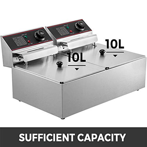 VEVOR Freidora Eléctrica Profesional con Termostato Automático Comercial 12 L 5,000 W, Freidora Eléctrica de Acero Inoxidable Doble Tanque con Calentamiento Rápido para Usos Comerciales
