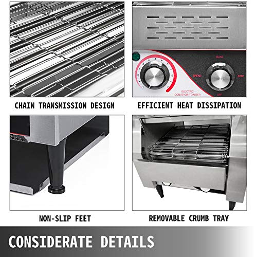 VEVOR Tostadora Comercial Eléctrica del Transportador 300 PCS/H Máquina de Tostar del Restaurante del Panecillo 2,240 W Dimensión de 418 x 368 x 387 mm Tostadora de Acero Inoxidable para Pan