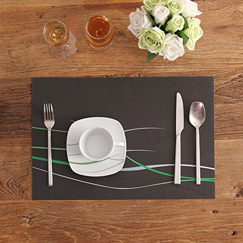 VEWEET Aviva 12 piezasa Juegos de manteles Individuales de PVC Lavable. Tapetes Antideslizantes de Mesa, 45CM X 30CM, Negro