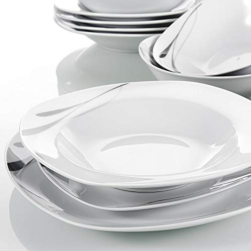 VEWEET Karla Juegos de Vajillas 24 Piezas de Porcelana con 6 Cuencos de Cereales, 6 Platos, 6 Platos de Postre y 6 Platos Hondos para 6 Personas