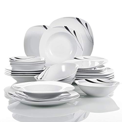 VEWEET Karla Juegos de Vajillas 24 Piezas de Porcelana con 6 Cuencos de Cereales, 6 Platos, 6 Platos de Postre y 6 Platos Hondos para 6 Personas