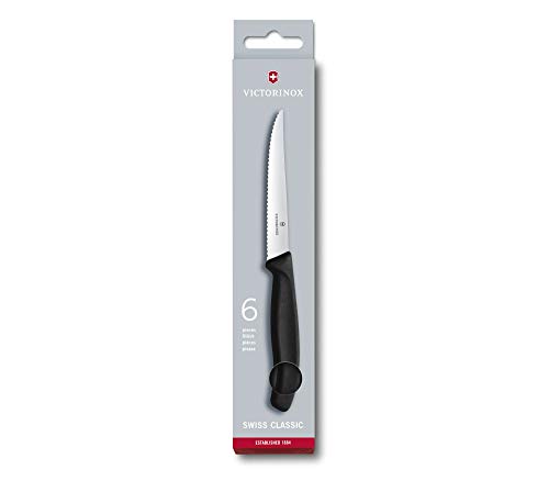 Victorinox Steakmesser Swissclassic Spitz 6 per Pack Cuchillo, Acero Inoxidable, Negro, Mediano