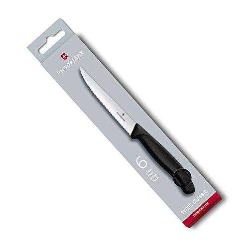 Victorinox Steakmesser Swissclassic Spitz 6 per Pack Cuchillo, Acero Inoxidable, Negro, Mediano