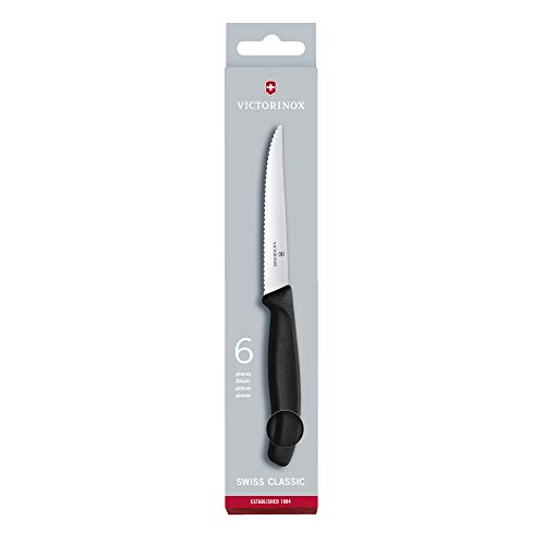 Victorinox Steakmesser Swissclassic Spitz 6 per Pack Cuchillo, Acero Inoxidable, Negro, Mediano