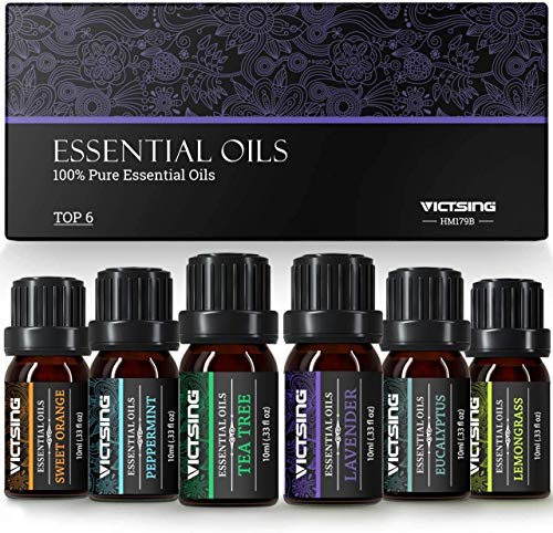 VicTsing Aceites Esenciales para Humidificador,100% Pure Natural,Perfume de Aromaterapia, 6*10ml-Naranja Dulce, Lavanda, Arbol de Té, Hierba de Limón, Eucalipto y Menta,etc. (6)