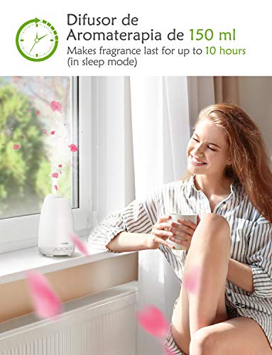 Victsing Mini Humidificador Aromaterapia,150 ML Difusor de Aceites Esenciales de Vapor Frío, 7-Color LED, Hogar, Oficina,Bebé,Dormitorio,Etc, Blanco, 150Ml, 150 milliliters