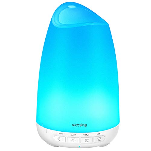Victsing Mini Humidificador Aromaterapia,150 ML Difusor de Aceites Esenciales de Vapor Frío, 7-Color LED, Hogar, Oficina,Bebé,Dormitorio,Etc, Blanco, 150Ml, 150 milliliters