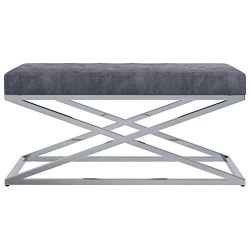 vidaXL Banco de Acero Inoxidable y Terciopelo Gris 97cm Mobiliario Recibidor Almacenamiento Organizador Tapizado Terciopelo Diseño Moderno Elegante
