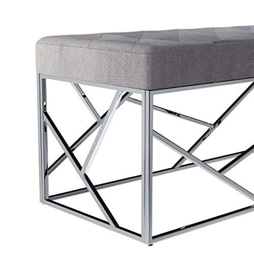 vidaXL Banco de Acero Inoxidable y Terciopelo Gris 97cm Mobiliario Recibidor Almacenamiento Organizador Tapizado Terciopelo Diseño Moderno Elegante