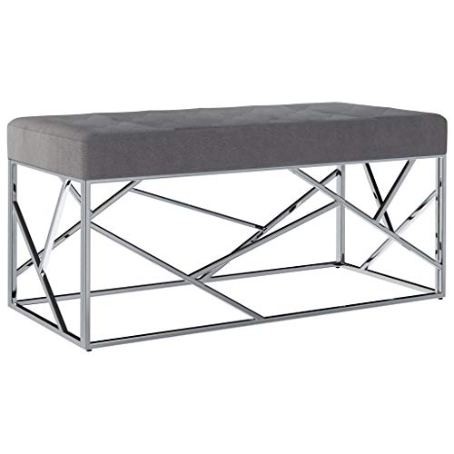 vidaXL Banco de Acero Inoxidable y Terciopelo Gris 97cm Mobiliario Recibidor Almacenamiento Organizador Tapizado Terciopelo Diseño Moderno Elegante