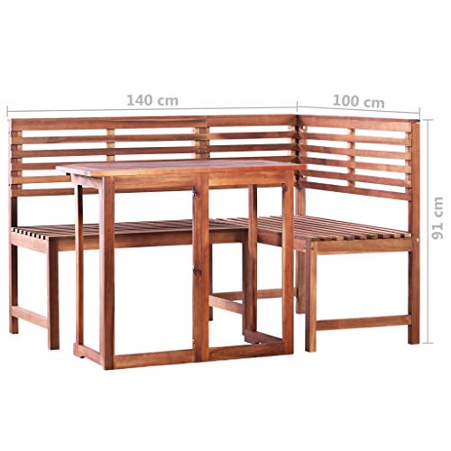 vidaXL Madera Maciza Acacia Mesa y Banco de Esquina de Balcón Muebles Terraza