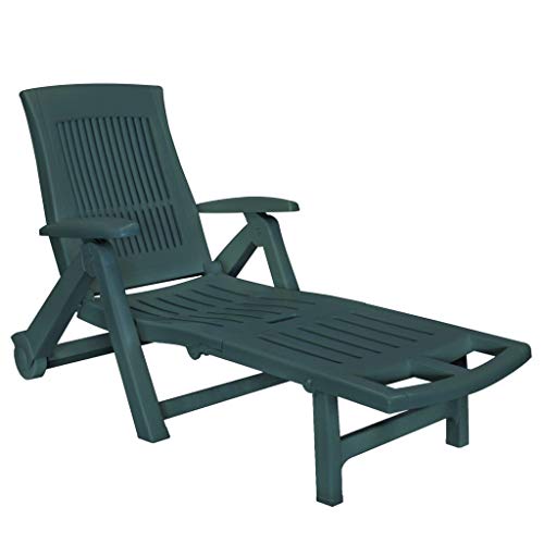 vidaXL Tumbona con reposapiés plástico verde
