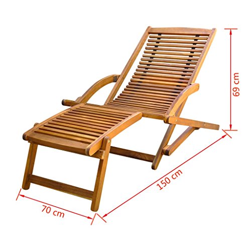 vidaXL Tumbona Modelo con Reposapiés de Material Madera Acacia Fácil de Plegar