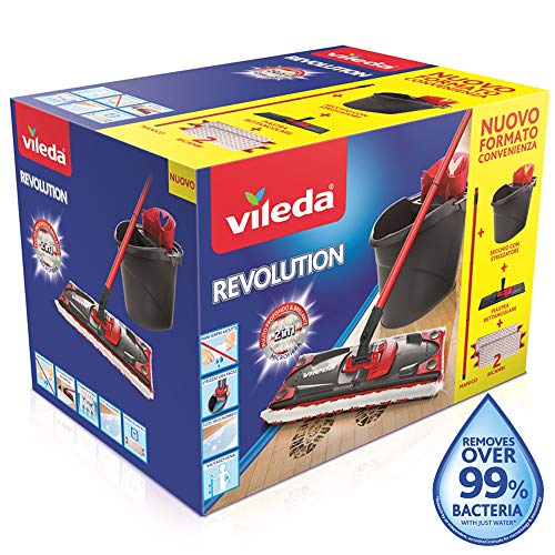 Vileda - Sistema de Limpieza para Todo Tipo de Suelos, con Cubo, escurridor y Soporte, Incluye un paño de Microfibra - Color Negro/Rojo