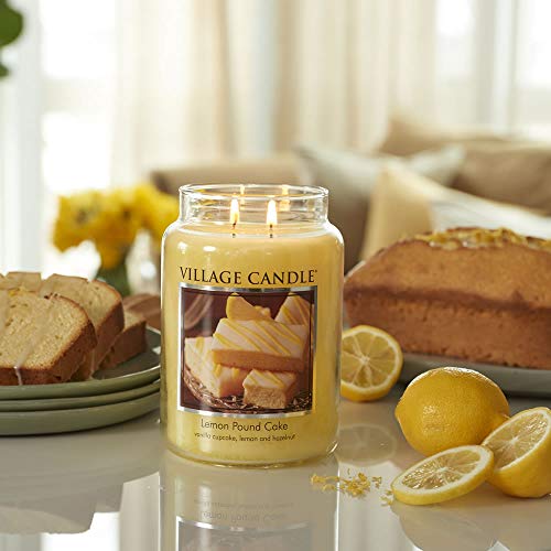Village Candle Vela Grande con Aroma Bizcocho de Limón, Cristal, Amarillo, 10.7x10.3x17.5 cm