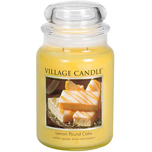 Village Candle Vela Grande con Aroma Bizcocho de Limón, Cristal, Amarillo, 10.7x10.3x17.5 cm