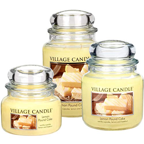 Village Candle Vela Pequeña con Aroma Bizcocho de Limón, Cristal, Amarillo, 10.2x10.1x10.6 cm