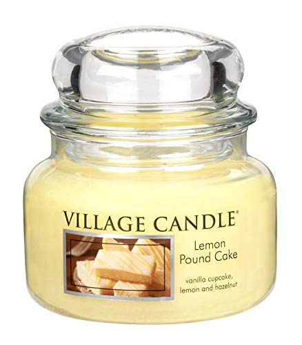 Village Candle Vela Pequeña con Aroma Bizcocho de Limón, Cristal, Amarillo, 10.2x10.1x10.6 cm