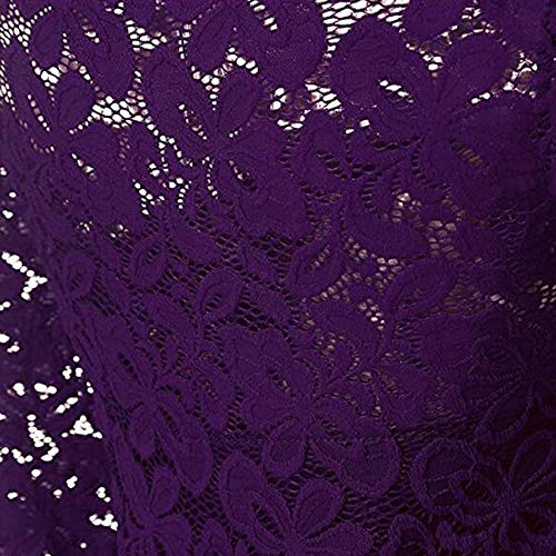 VILLAVIVI Vintage Encaje Floral Manga Corta Coctel Vestido Corta para Mujer Niñas (Morado, S)