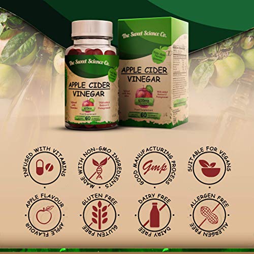 Vinagre de Sidra de Manzana - 60 Gomitas de Apple Cider Vinegar para Perdida de Peso, Quemagrasas Natural para Adelgazar Vitaminas Gummies para Piel, Huesos y Cabello Saludables -Sin Gluten
