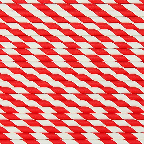 Vindor Pajitas de Papel - Pajitas ecológicas, cuidan el Medio Ambiente, sin plástico, 200 Piezas, Rayas Rojo y Blanco